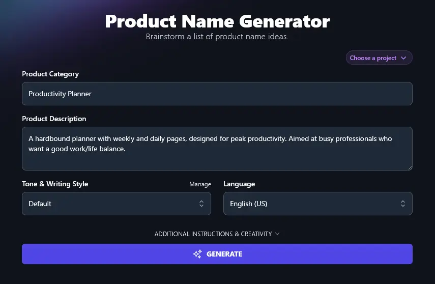 Describing Your Product for the Product Name Generator