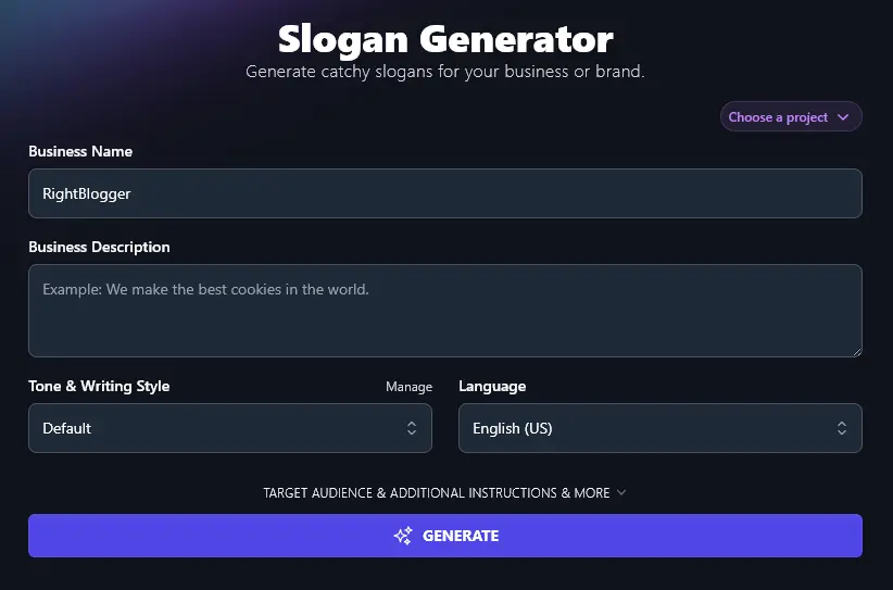 Enter Your Business Name Into the AI Slogan Generator