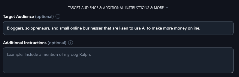 Entering Your Target Audience for the AI Slogan Generator