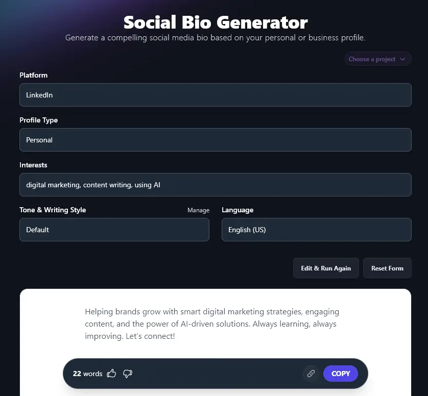 A Bio Produced by the Social Bio Generator