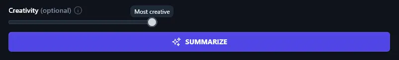 Sliding the Creativity Slider to the Right for Maximum Creativity in the AI Summarizer Tool
