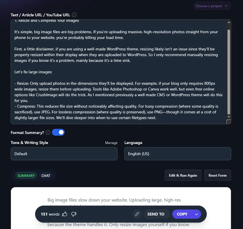 The AI Summary Tool Creating a Summary of the Original Text