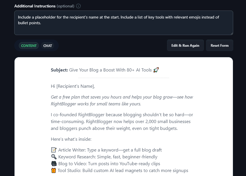 Giving Additional Instructions to the Cold Email Generator