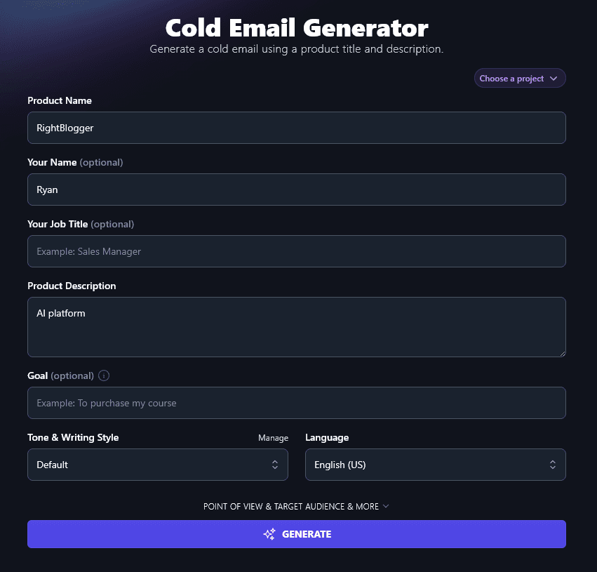 Entering Your Own Name Into the AI Cold Email Generator