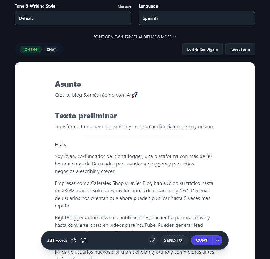 Creating an Email in Spanish Using the AI Cold Email Generator