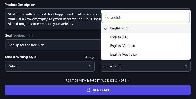 Selecting Your Preferred Version of English for the AI Cold Email Generator