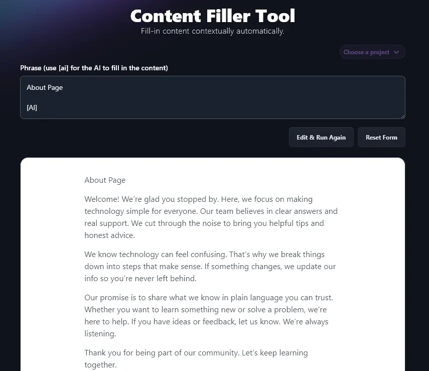 Creating Dummy Content Using the AI Content Filler