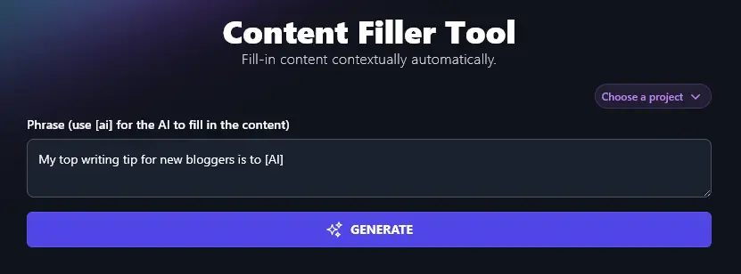 Entering Your Text Into the AI Content Filler Tool