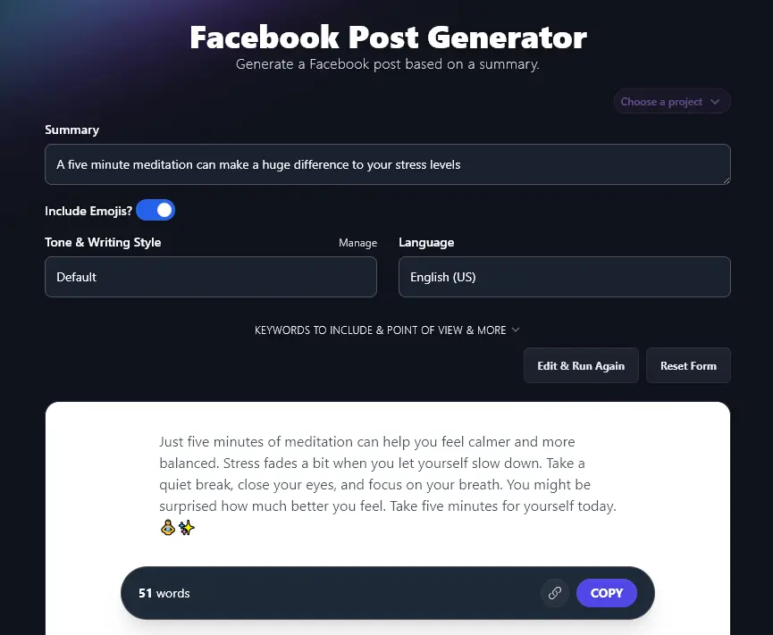 The Post Produced By the Facebook Post Tool