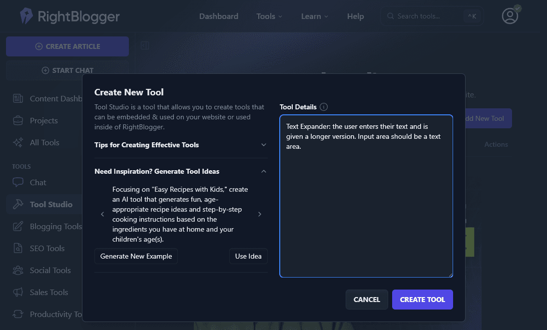 Creating a New AI Lead Magnet Tool in RightBlogger Tool Studio
