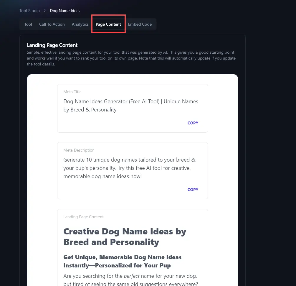 The AI-Generated Landing Page Copy for the Lead Magnet
