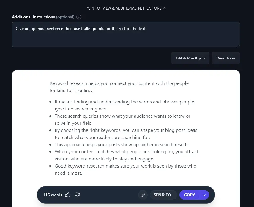 Giving Additional Instructions to the AI Text Merge Tool