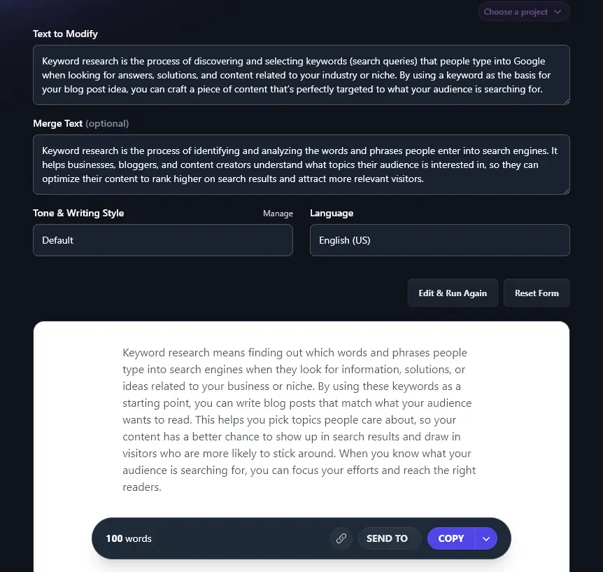 Generating the Merged Text Using the AI Text Merge Tool
