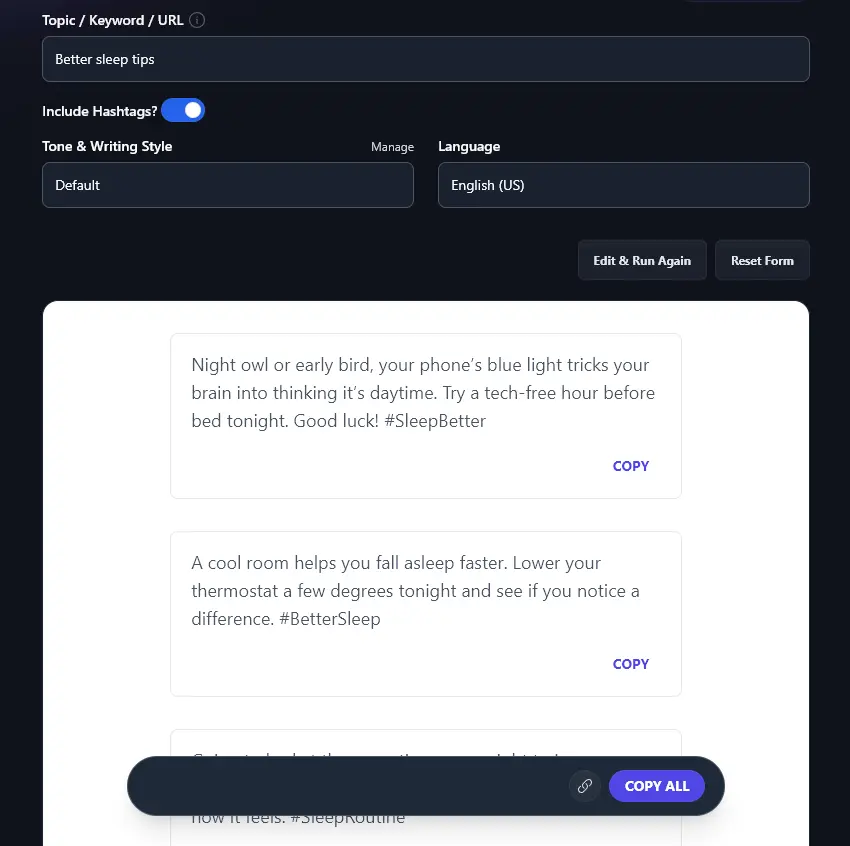 A List of Tweets Created by the AI Tweet Generator Tool