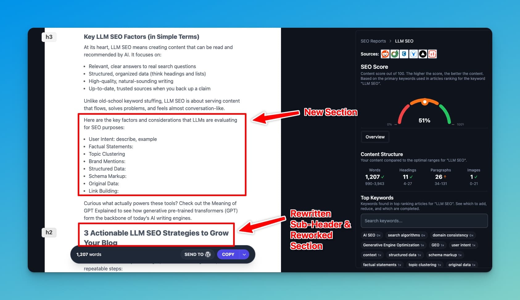SEO Report Improvements in RightBlogger (Screen Shot)