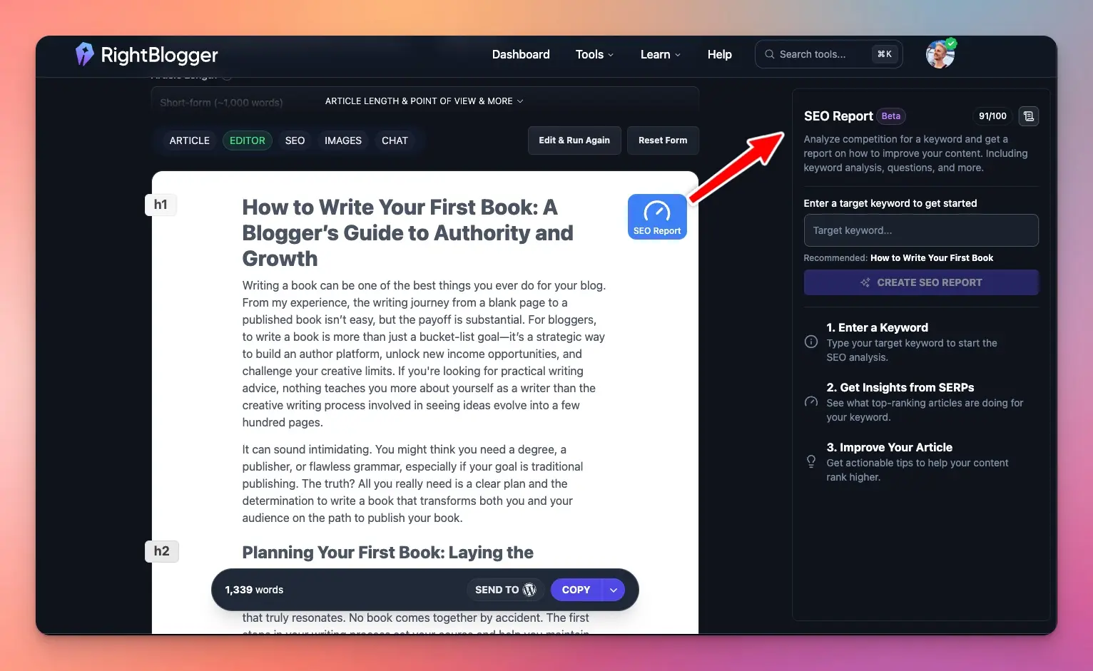 How to Create an SEO Report to Auto Optimize Content in RightBlogger