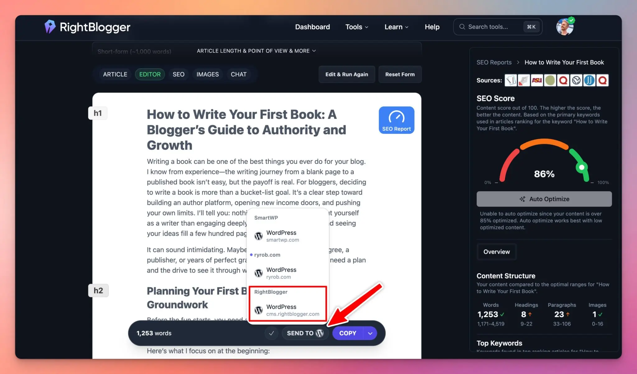 Send Auto Optimized Blog Post to WordPress (Integration)