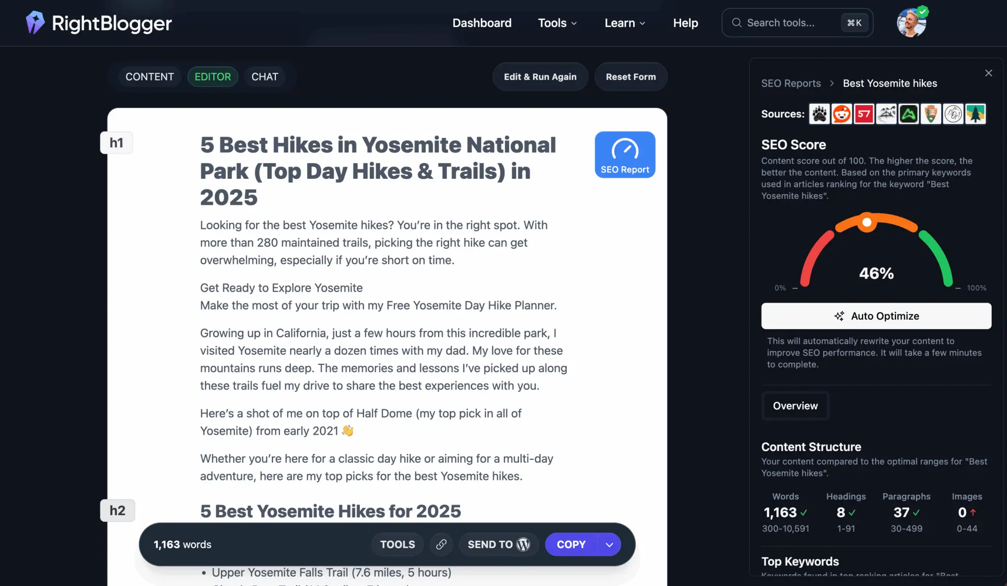 RightBlogger Rewriter Optimization Tool Screen Shot