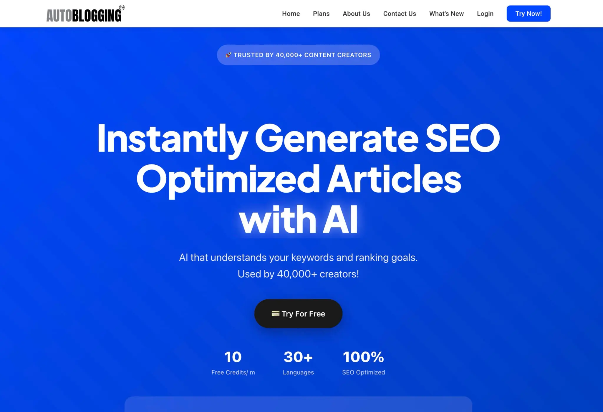 Autoblogging.ai Homepage Screenshot (Autoblogger tools)