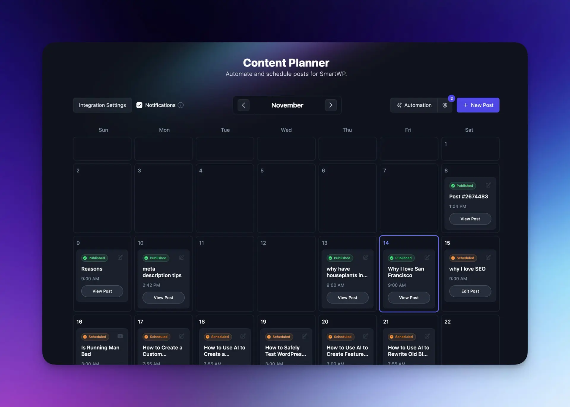 RightBlogger's Autoblogging tool with content planner and automations