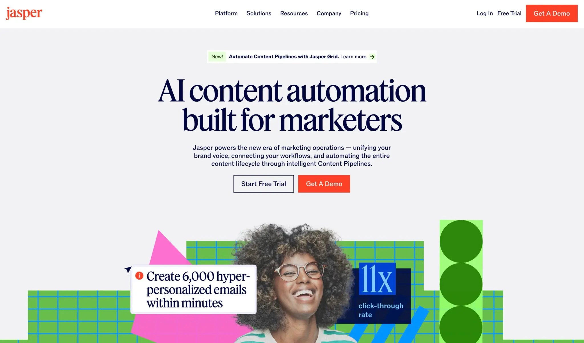 Jasper homepage: AI content automation built for marketers