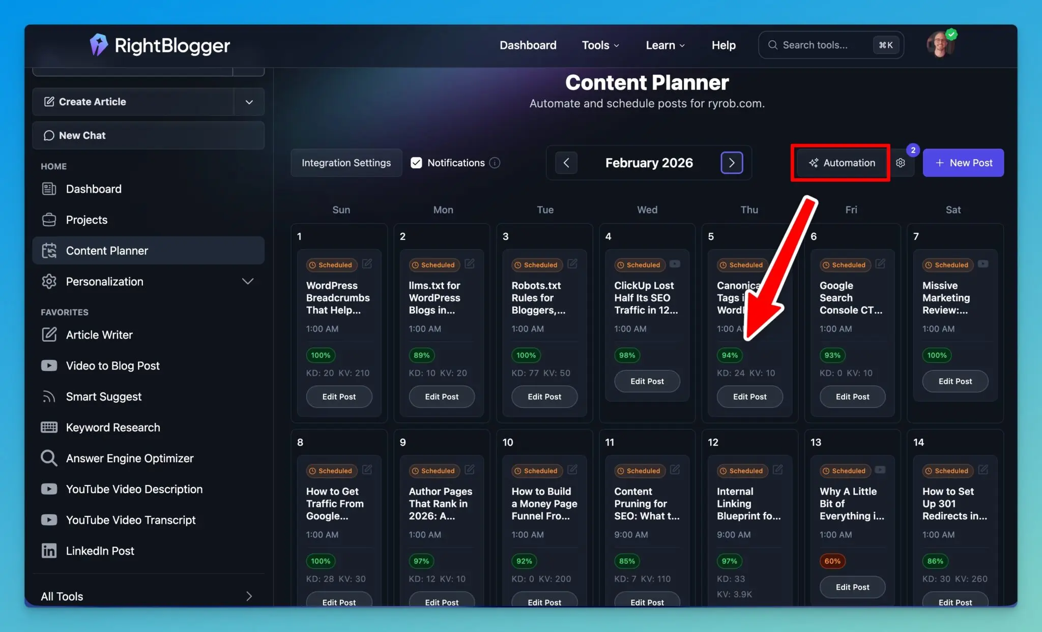 Automated AI SEO Optimization with Autoblogging Content Planner