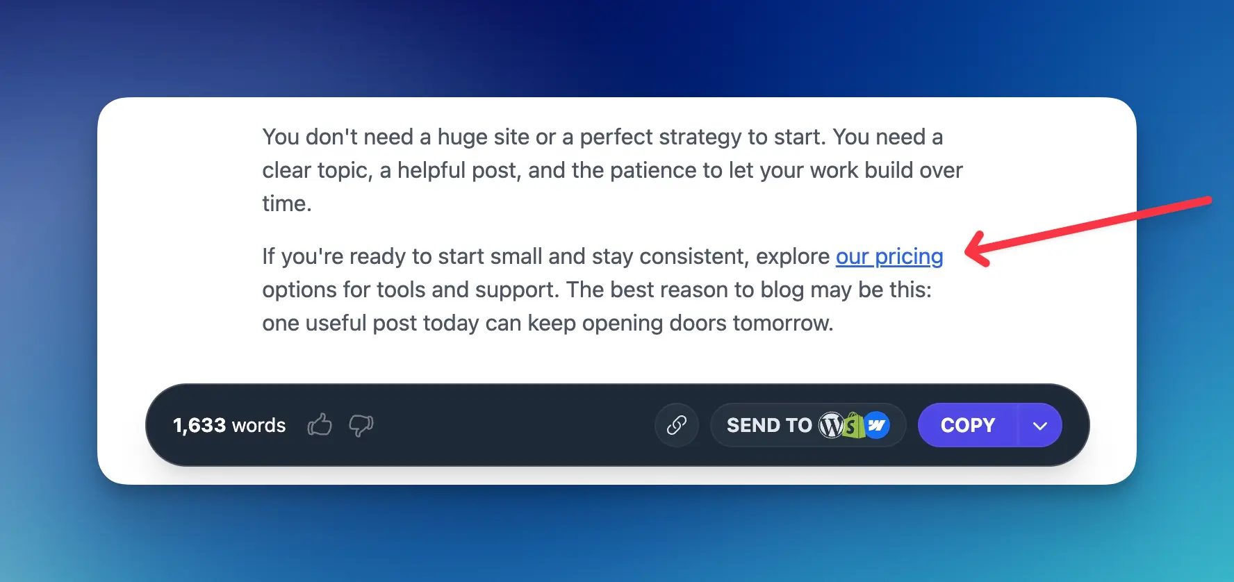 CTA link appearing naturally in a generated article