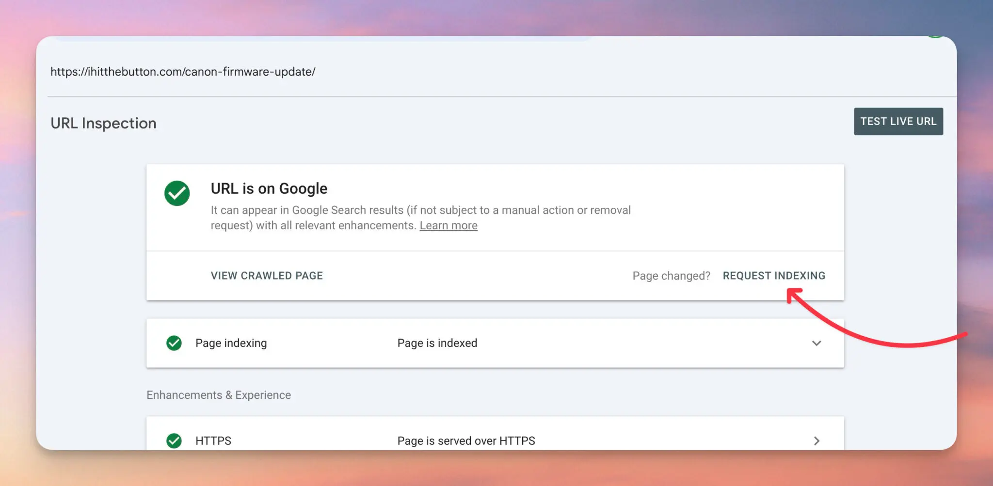 Request indexing in GSC