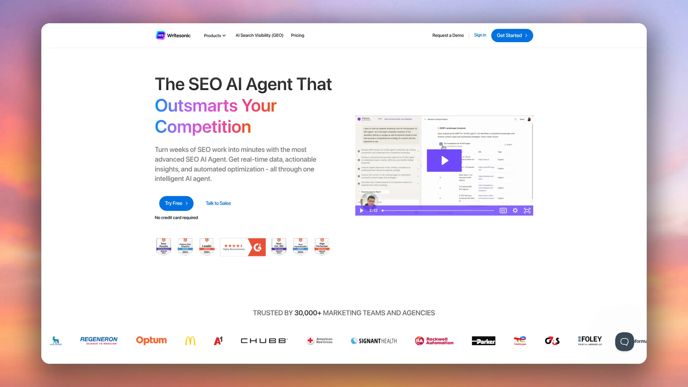 Writesonic SEO AI Agent product page