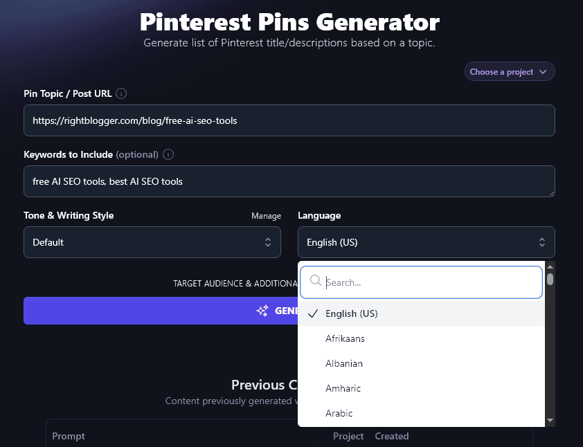 Pinterest Select Free AI Pinterest Pin Generator: Instant Pin Titles & Descriptions